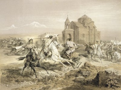 Skirmish of Persians and Kurds in Armenia, plate 13 from a book on the Caucasus, engraved by Adolphe Jean-Baptiste Bayot, published by Alfred Leon Lemercier, Paris, 1847 by Grigori Grigorevich Gagarin